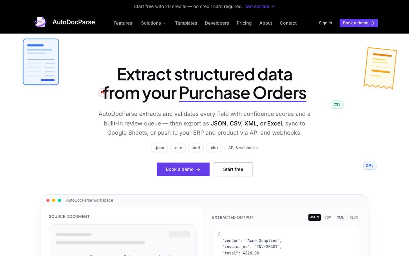 AutoDocParse — AI document parsing with confidence scores, review queues, and au — screenshot