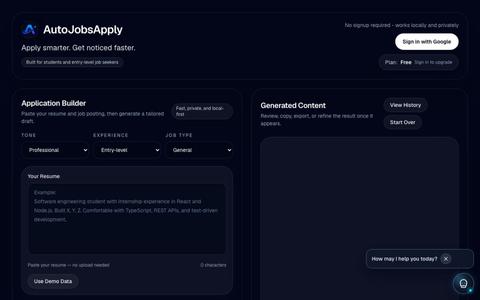 AutoJobsApply | AI Resume Builder & Cover Letter Generator — screenshot