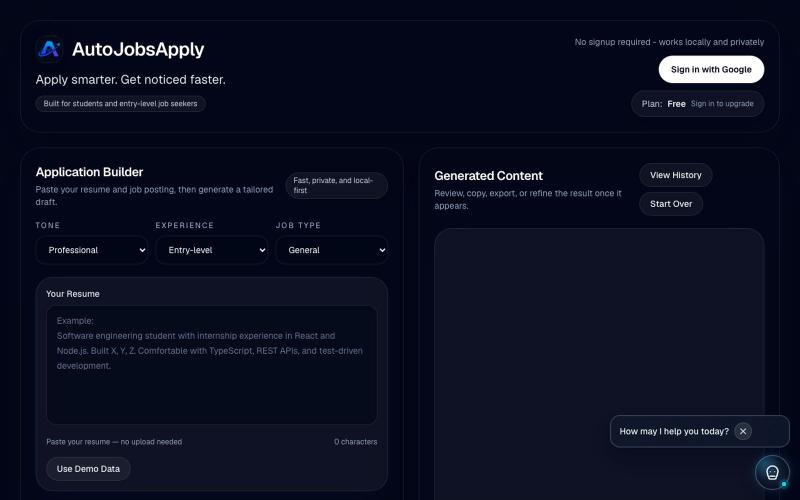 AutoJobsApply | AI Resume Builder & Cover Letter Generator — screenshot