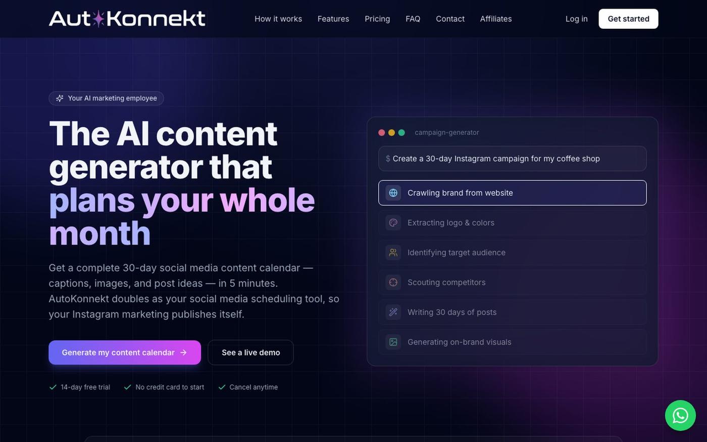 AutoKonnekt — Turn One Sentence Into 30 Days of Social Media Posts — screenshot