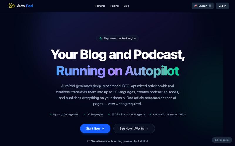 AutoPod — Your Blog and Podcast, Running on Autopilot — screenshot