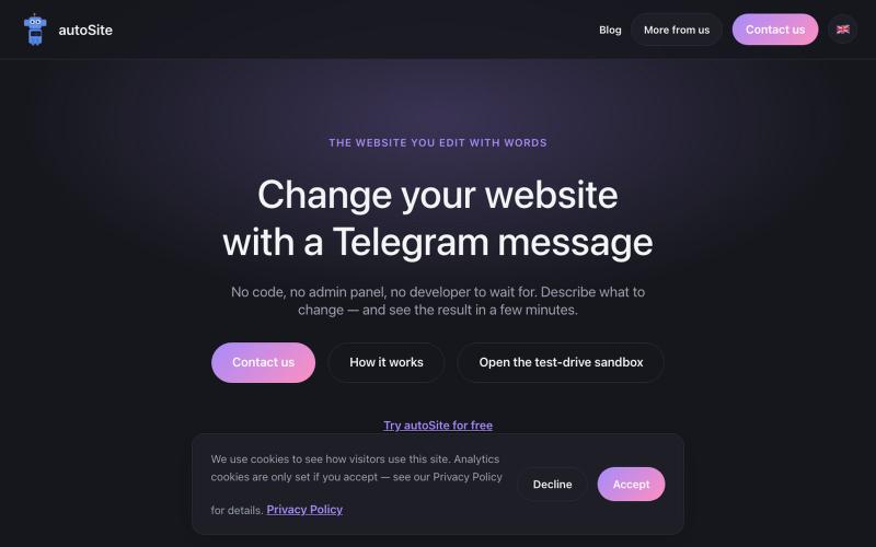 autoSite — the website you edit with a Telegram message — screenshot