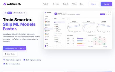 No-Code Machine Learning Platform | AutoTrain ML — screenshot