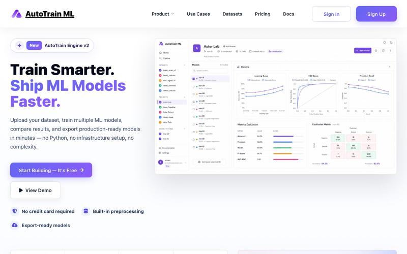 No-Code Machine Learning Platform | AutoTrain ML — screenshot