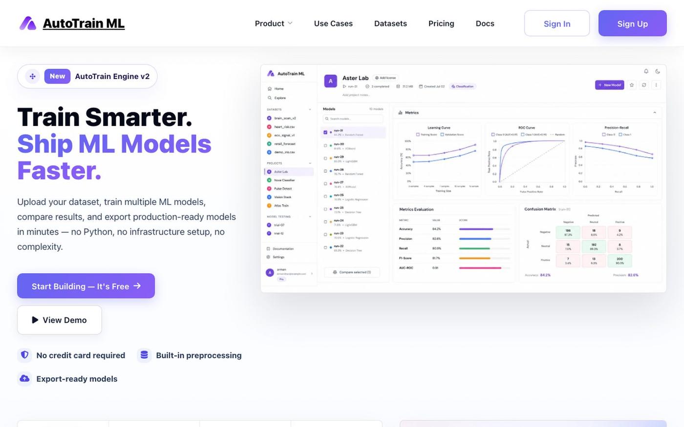 No-Code Machine Learning Platform | AutoTrain ML — screenshot