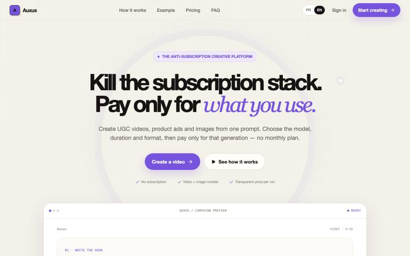 Auxus — Kill the subscription stack — screenshot