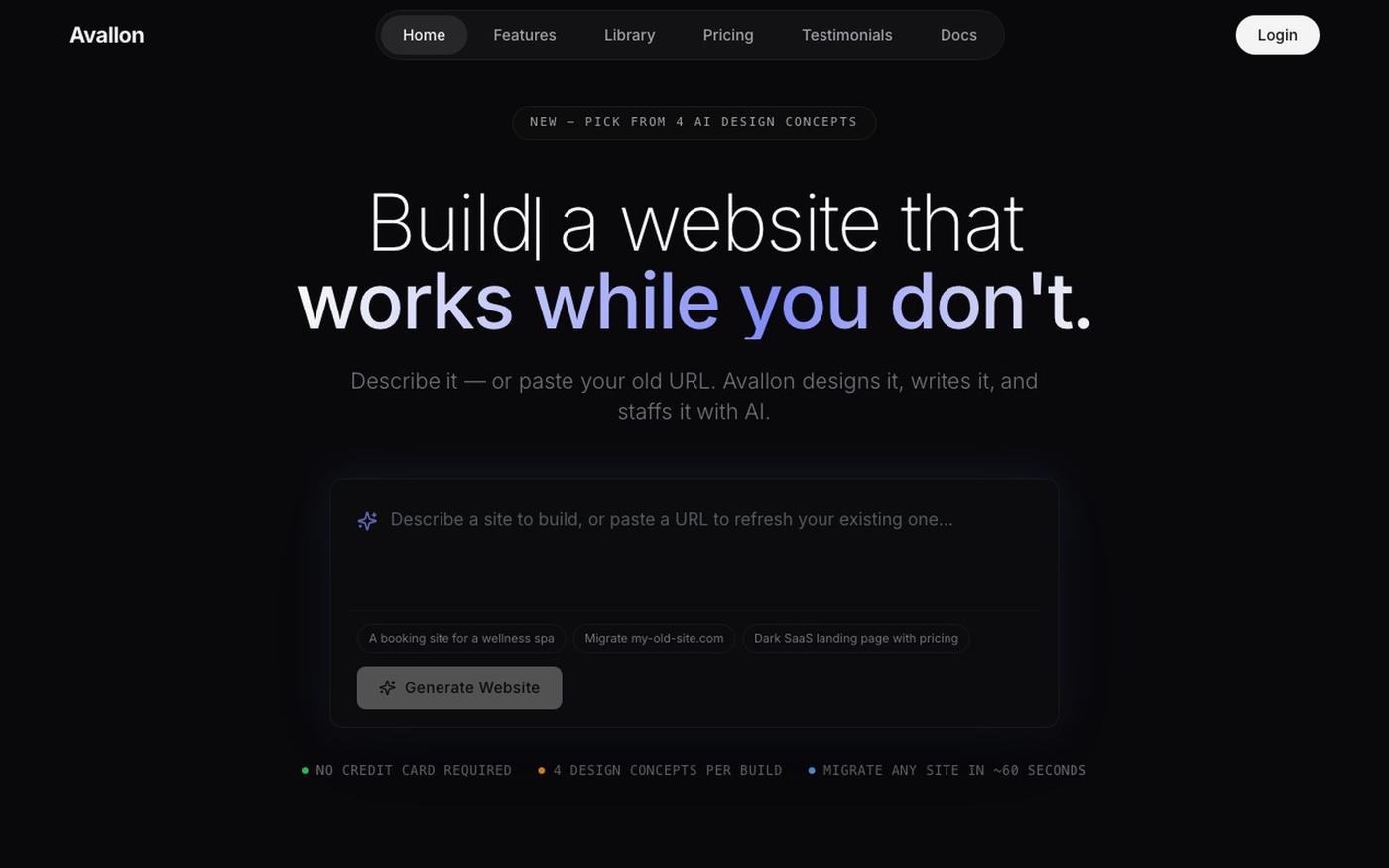 Avallon - Build Websites with AI — screenshot
