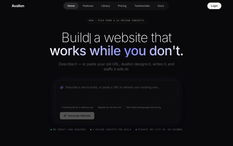 Avallon - Build Websites with AI — screenshot