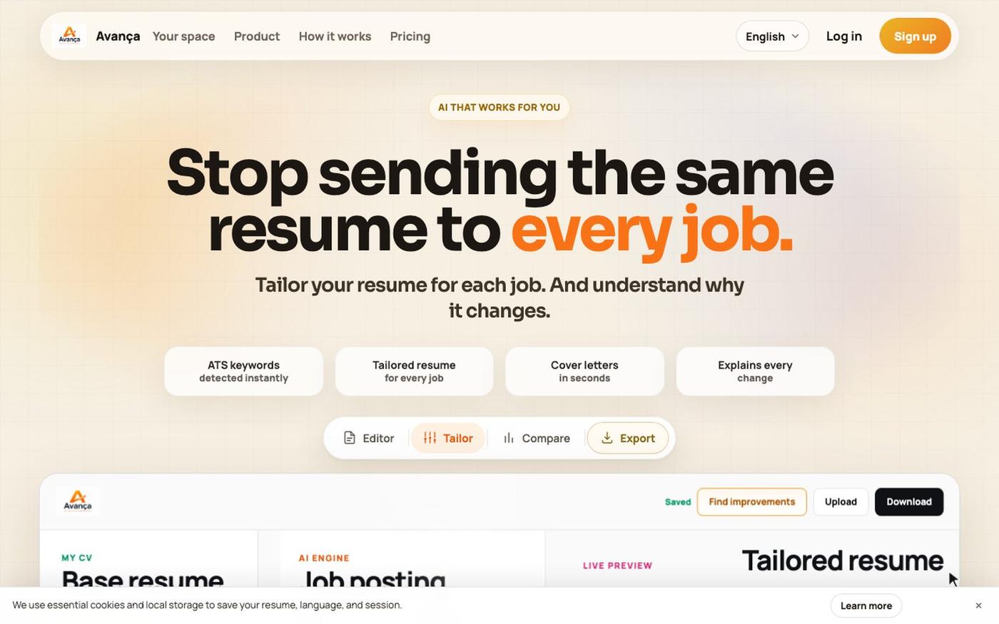 Avança CV | Adapta tu CV a cada oferta con IA — screenshot