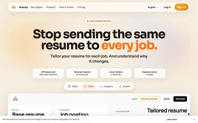 Avança CV | Adapta tu CV a cada oferta con IA — screenshot