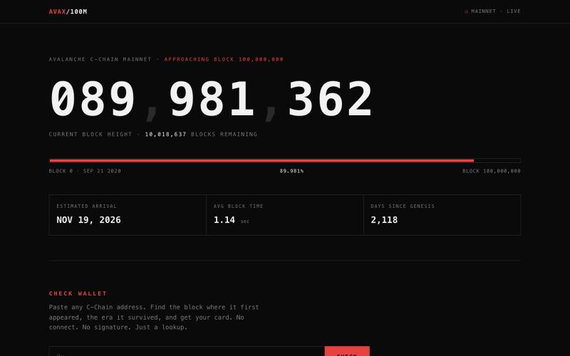 BLOCK 100,000,000 — Avalanche C-Chain — screenshot
