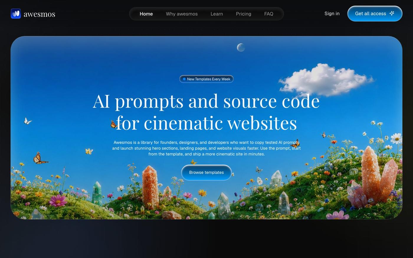 Awesmos — AI Prompts and Source Code for Hero Sections, Landing Pages, and Websi — screenshot