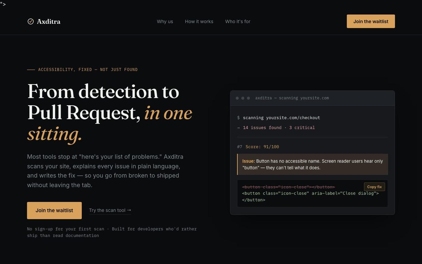 Axditra — From detection to Pull Request, in one sitting. — screenshot