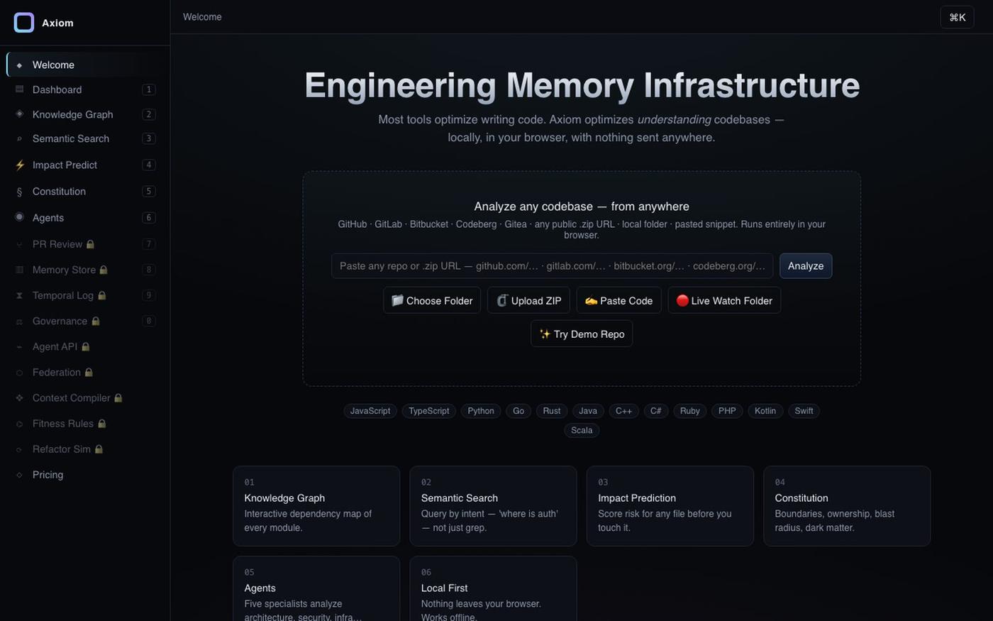 Axiom — Engineering Memory Infrastructure — screenshot