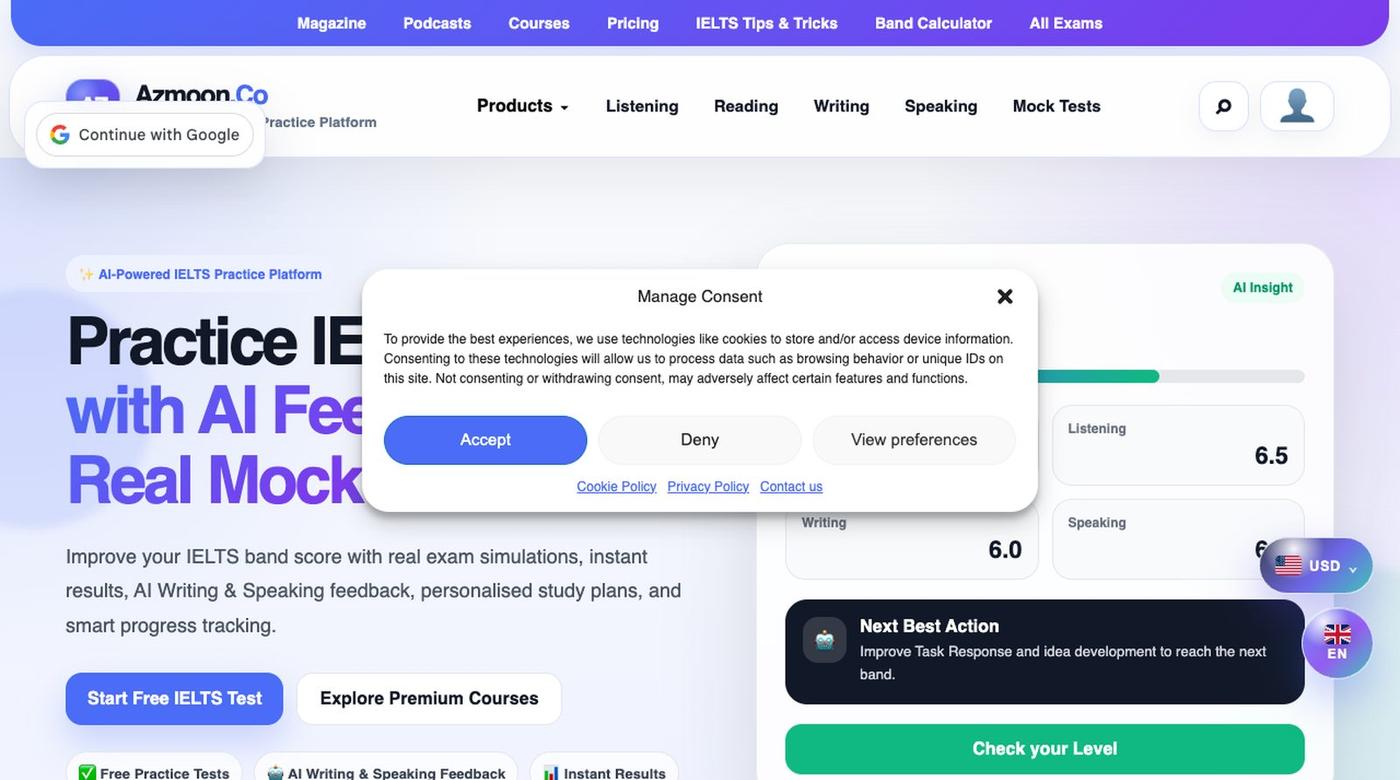 Azmoon.Co – AI-Powered IELTS Practice Platform — screenshot
