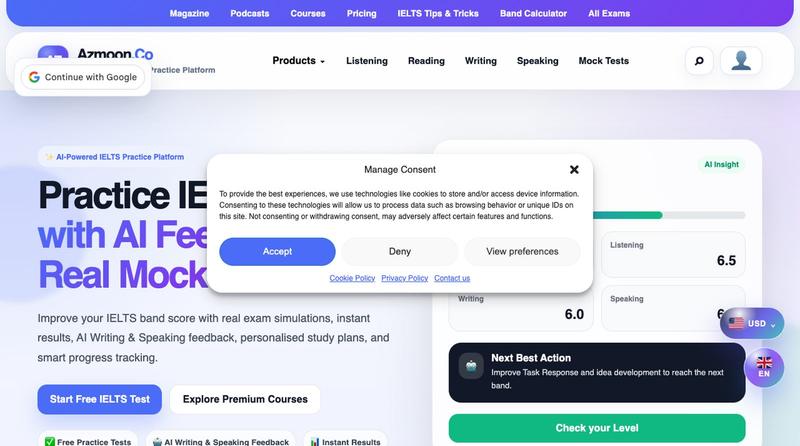 Azmoon.Co – AI-Powered IELTS Practice Platform — screenshot