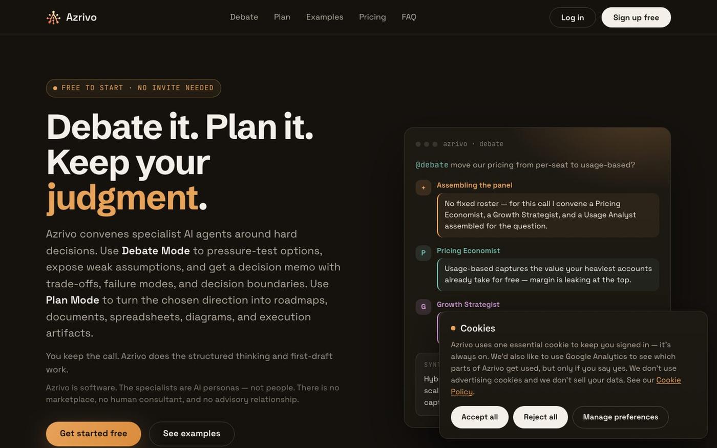 Azrivo — Debate it. Plan it. Keep your judgment. — screenshot