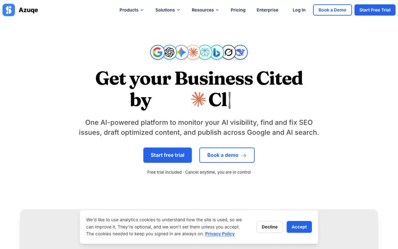 AI SEO & AI Visibility Tracker for ChatGPT, Gemini | Azuqe — screenshot