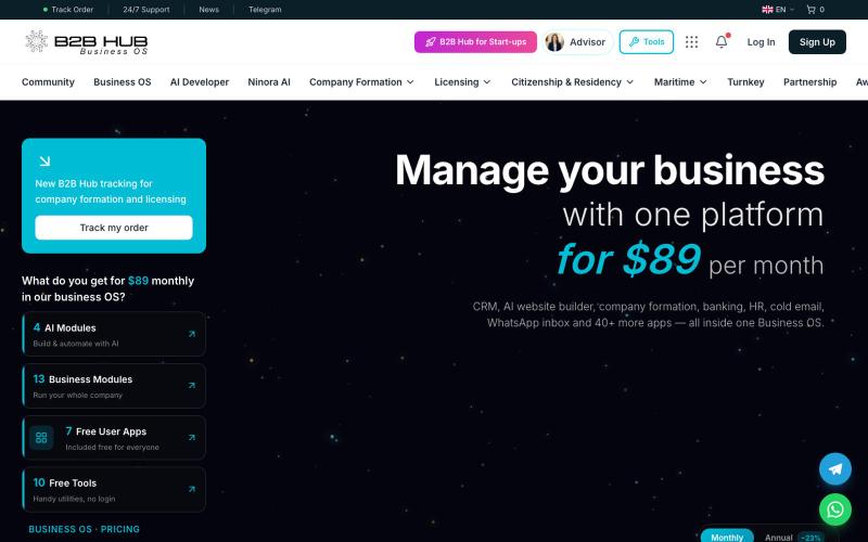 B2B Hub | AI-Native Business Operating System — Build, Incorporate & Run Your Co — screenshot