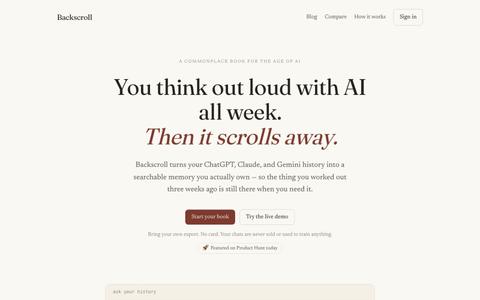 Search Your AI Chat History — ChatGPT, Claude, Gemini | Backscroll — screenshot