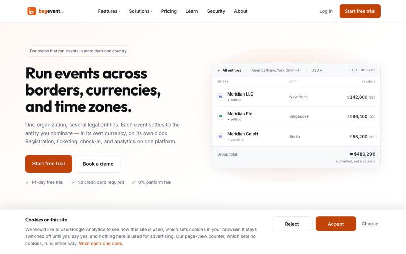 BagEvent — Event platform for multi-country teams — screenshot