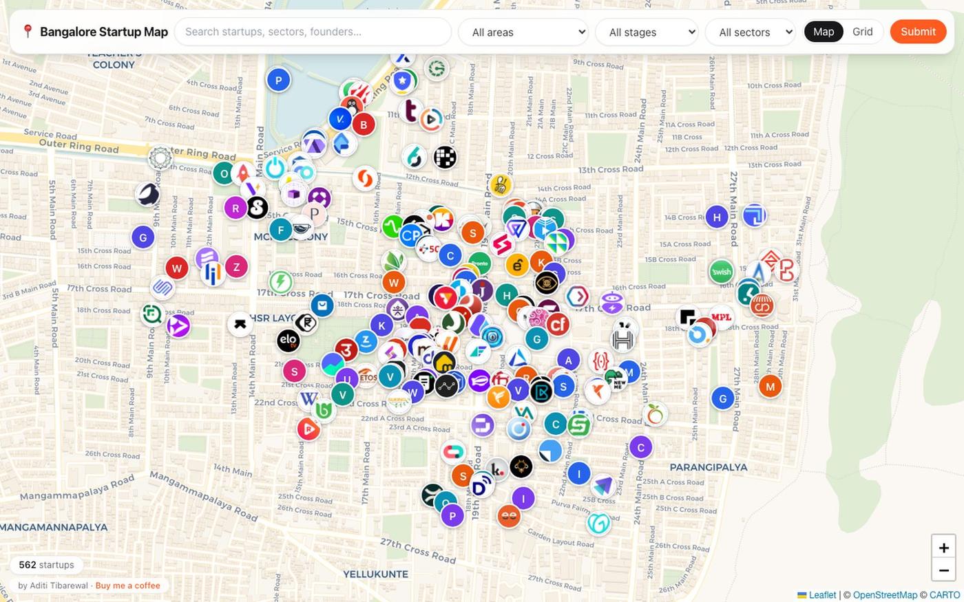 Bangalore Startup Map — Startups in Bengaluru — screenshot