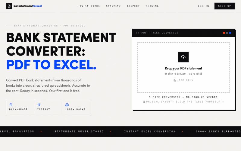 Bank Statement Converter — Convert PDF Statements to Excel — screenshot