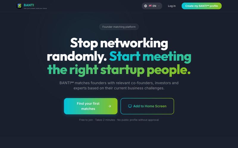 Banti – Founder Matching Platform | Connect with Entrepreneurs, Investors & Expe — screenshot
