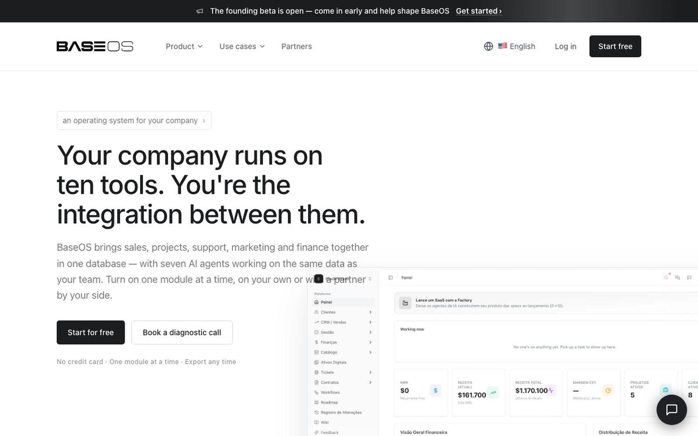 BaseOS — Tu empresa funciona con diez herramientas. La integración eres tú — screenshot