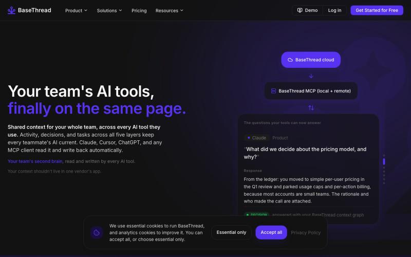 BaseThread | Shared context for every AI tool your team uses — screenshot