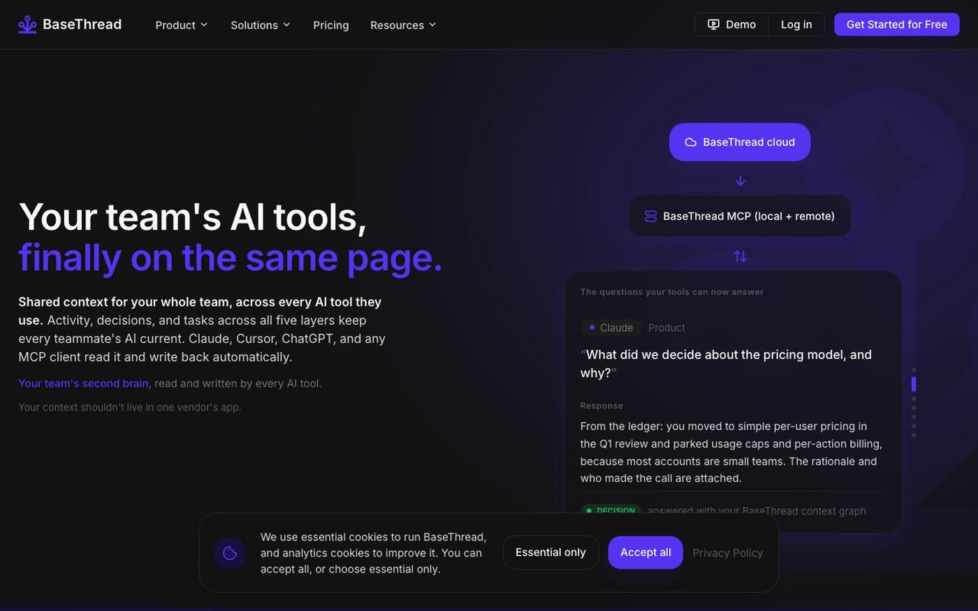 BaseThread | Shared context for every AI tool your team uses — screenshot