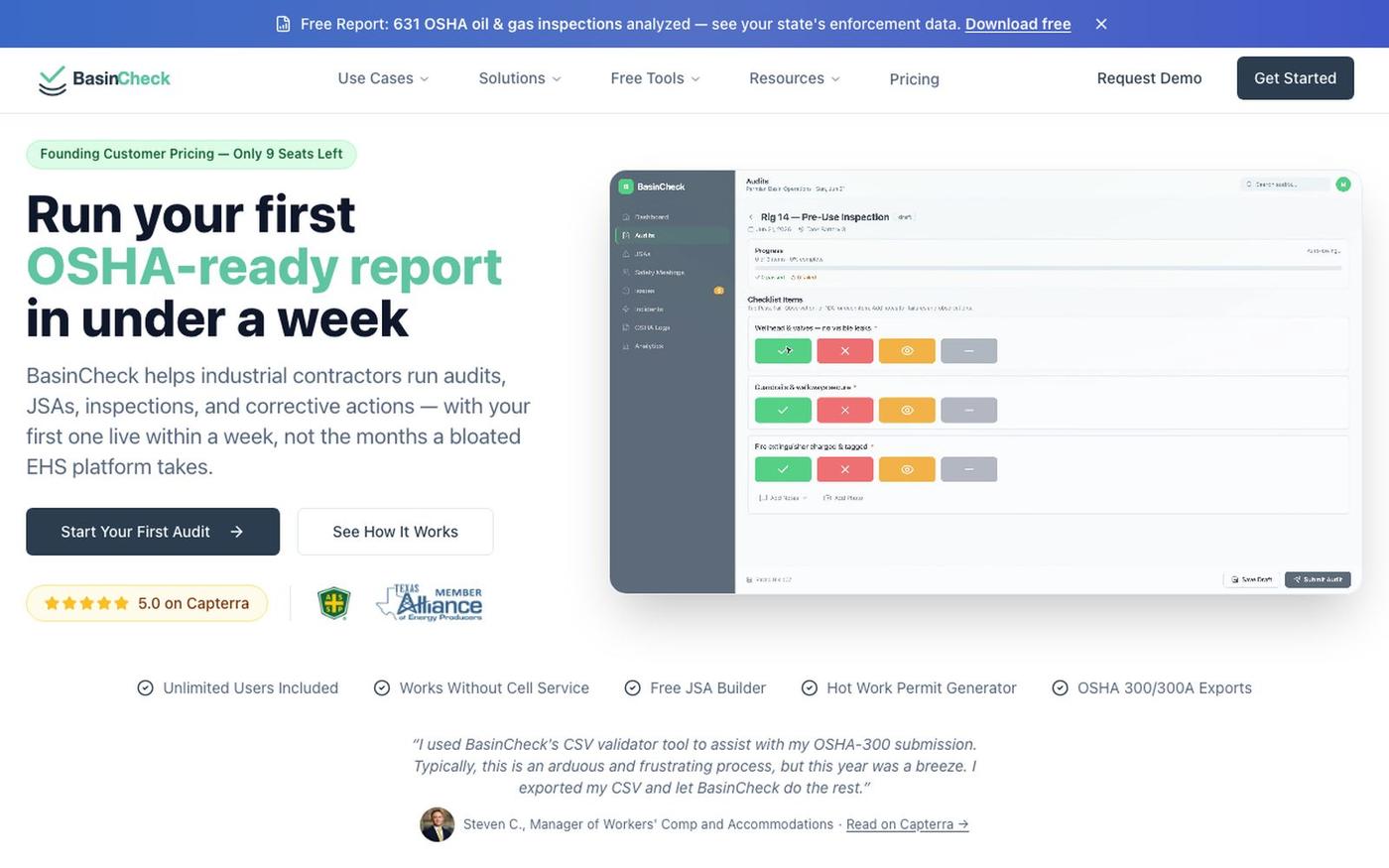 BasinCheck - Oilfield Safety Audit Software — screenshot