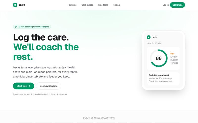 baskr, the AI care coach for exotic pets — screenshot