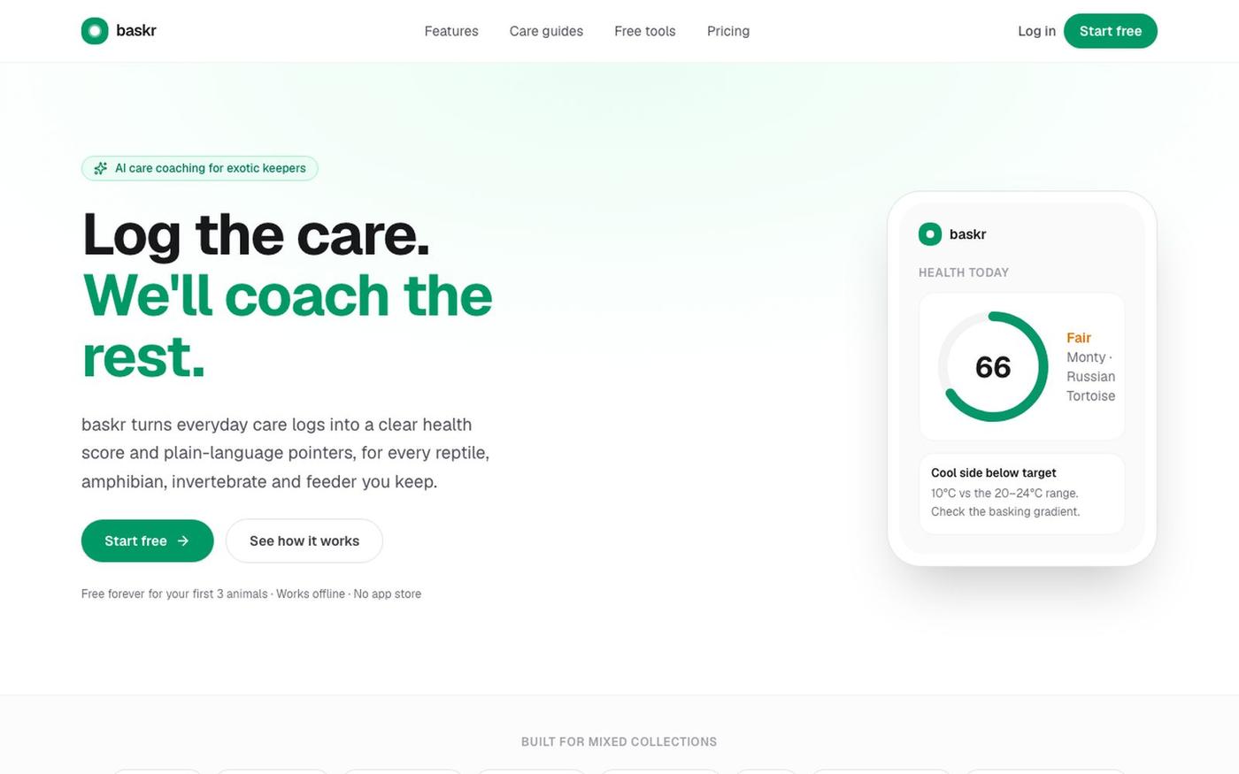 baskr, the AI care coach for exotic pets — screenshot