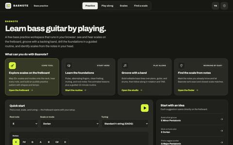 Bass practice workspace | Basnote — screenshot