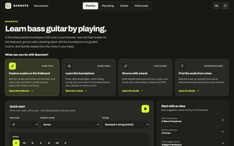 Bass practice workspace | Basnote — screenshot