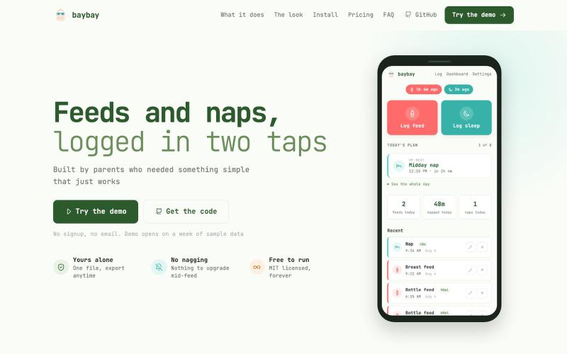 Open source, self-hosted baby tracker = baybay — screenshot