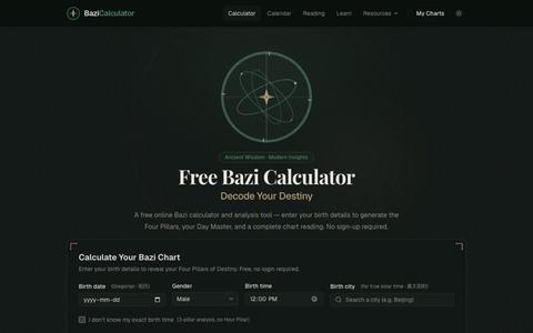 Free Bazi Calculator & Analysis — Decode Your Destiny | BaziCalculator — screenshot