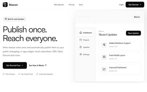 Beacon | Publish Product Updates & Release Notes — screenshot