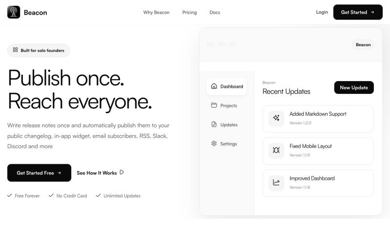 Beacon | Publish Product Updates & Release Notes — screenshot