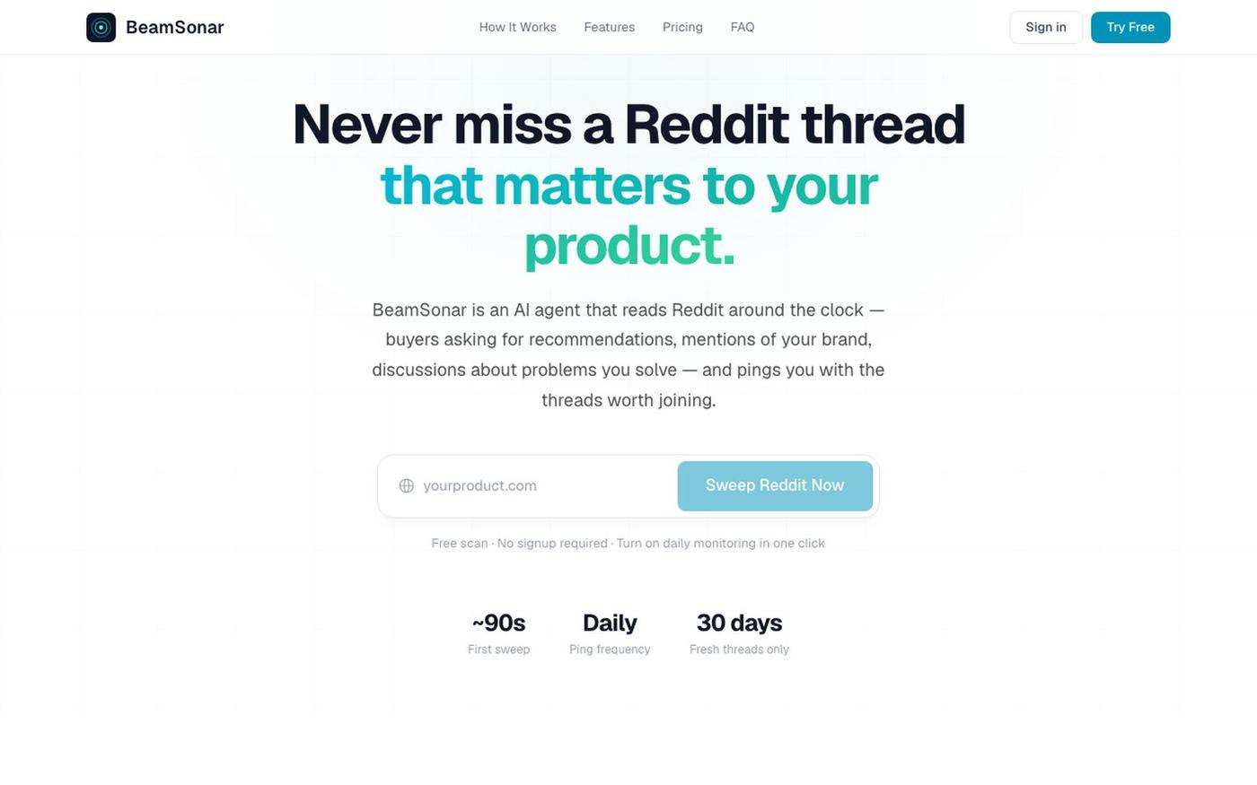 BeamSonar — AI Reddit Monitoring: Never Miss a Thread That Matters — screenshot