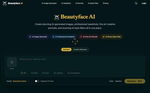 Beautyface AI Image Generator & AI Photo Studio | Beautyface AI — screenshot