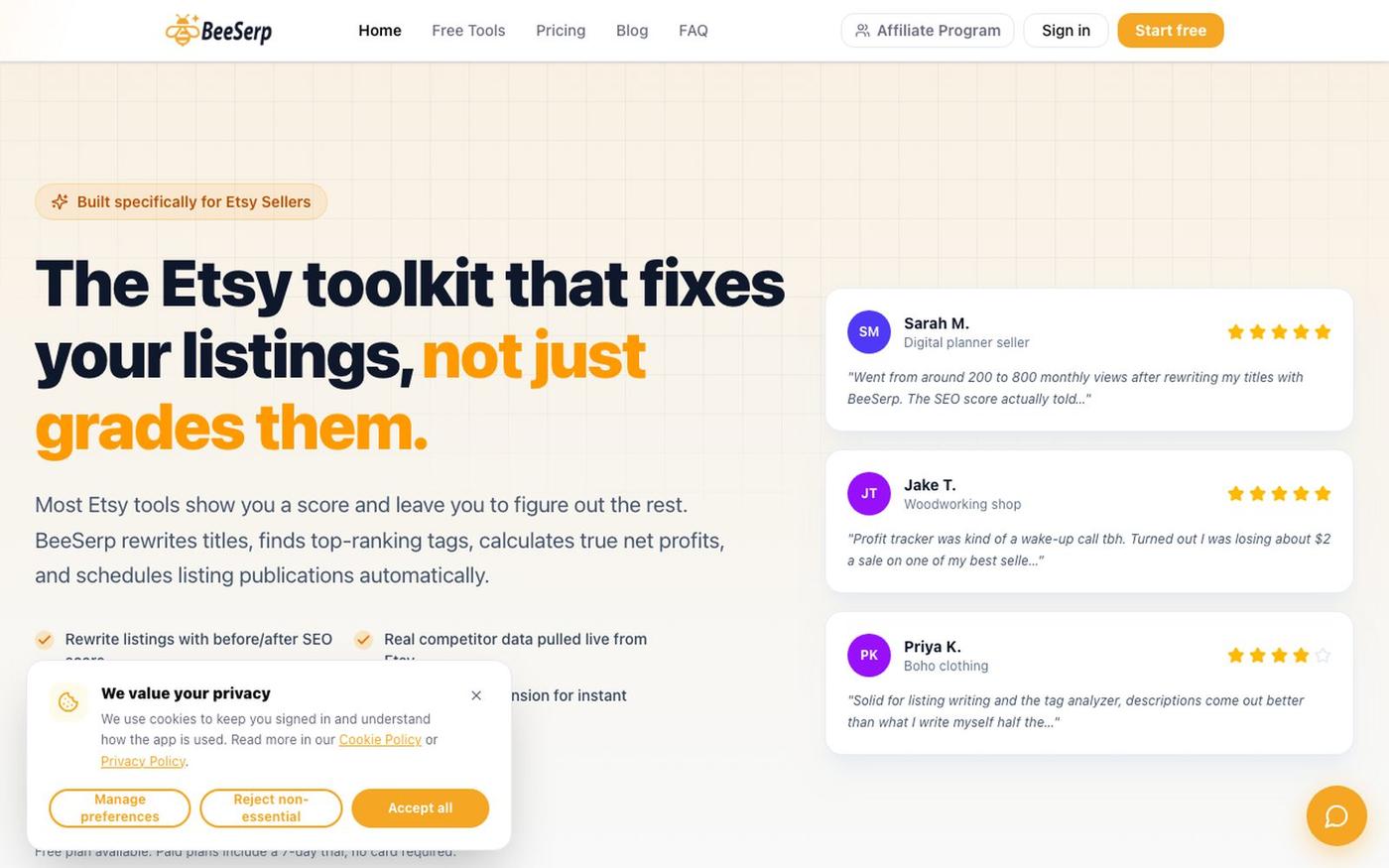 BeeSerp — AI Listing Generator & SEO Tool for Etsy Sellers — screenshot
