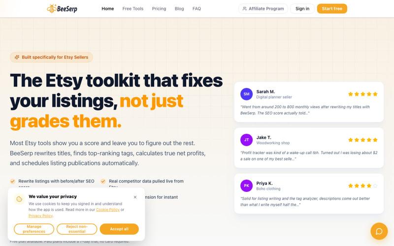 BeeSerp — AI Listing Generator & SEO Tool for Etsy Sellers — screenshot