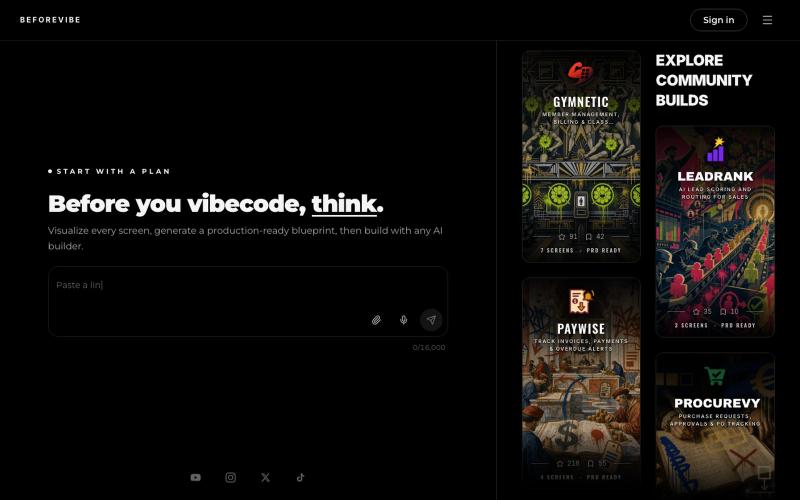 BEFOREVIBE — Think it through before you build — screenshot