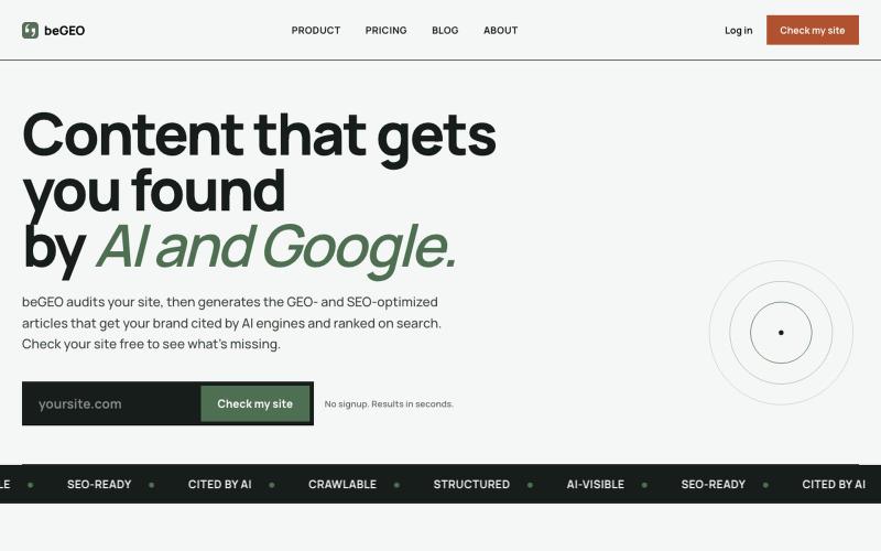 beGEO — Content that gets you found by AI and Google — screenshot