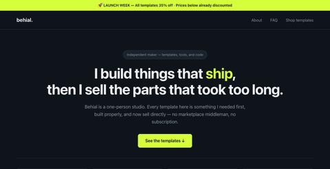 Behial — Dark, Editorial & Bold Website Templates by an Indie Maker — screenshot