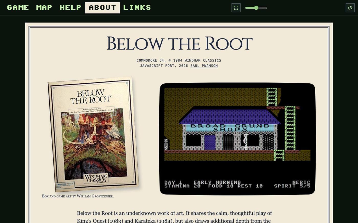 About — Below the Root — screenshot