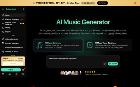 Free AI Music Generator — Royalty-Free | BeMusic AI — screenshot