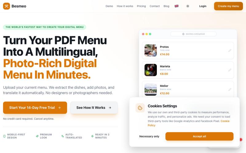 Create Your Digital Menu Free | Besmeo — screenshot